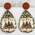 thumbnail image 1 of Wood Print Merry Christmas Trees Leopard Snowman Santa Claus Teardrop Earrings, 1 of 9
