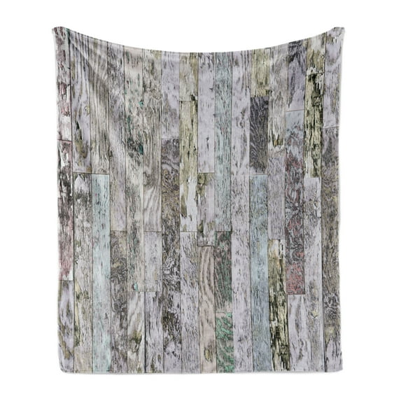 Wood Print Soft Flannel Fleece Blanket, Pastel Colored Oak Timber Boards of a Farmhouse in the Country Natural Lifestyle, Cozy Plush for Indoor and Outdoor Use, 70" x 90", Multicolor, by Ambesonne