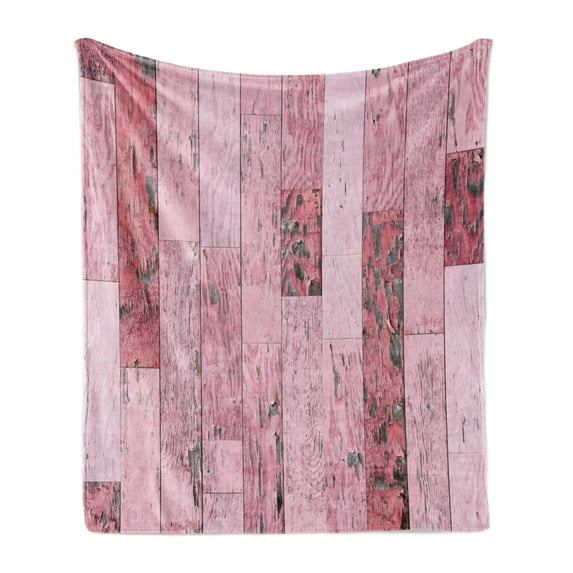 Wood Print Soft Flannel Fleece Throw Blanket, Pastel Pink Rustic Planks a Distressed Look Barn House Cottage Theme, Cozy Plush for Indoor and Outdoor Use, 50" x 60", Pink Baby Pink Grey, by Ambesonne