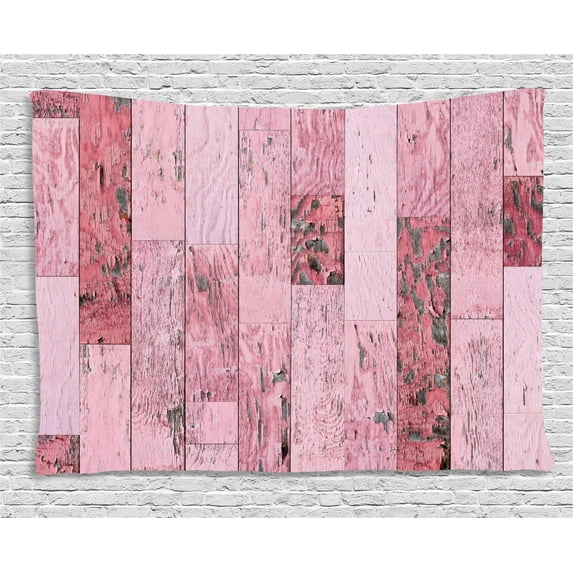 Wood Print Tapestry, Pastel Pink Rustic Planks with a Distressed Look Barn House Cottage Theme, Wall Hanging for Bedroom Living Room Dorm Decor, 80W X 60L Inches, Pink, by Ambesonne
