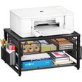 thumbnail image 1 of Wood Printer Stand for Desk, 2-Tier Desktop Printer Table for Home Office, Printer Stand with Storage Drawer 2 Pen Holders, Multi-Purpose Desk Organizer for Fax Machine Scanner (Wood Black), 1 of 14