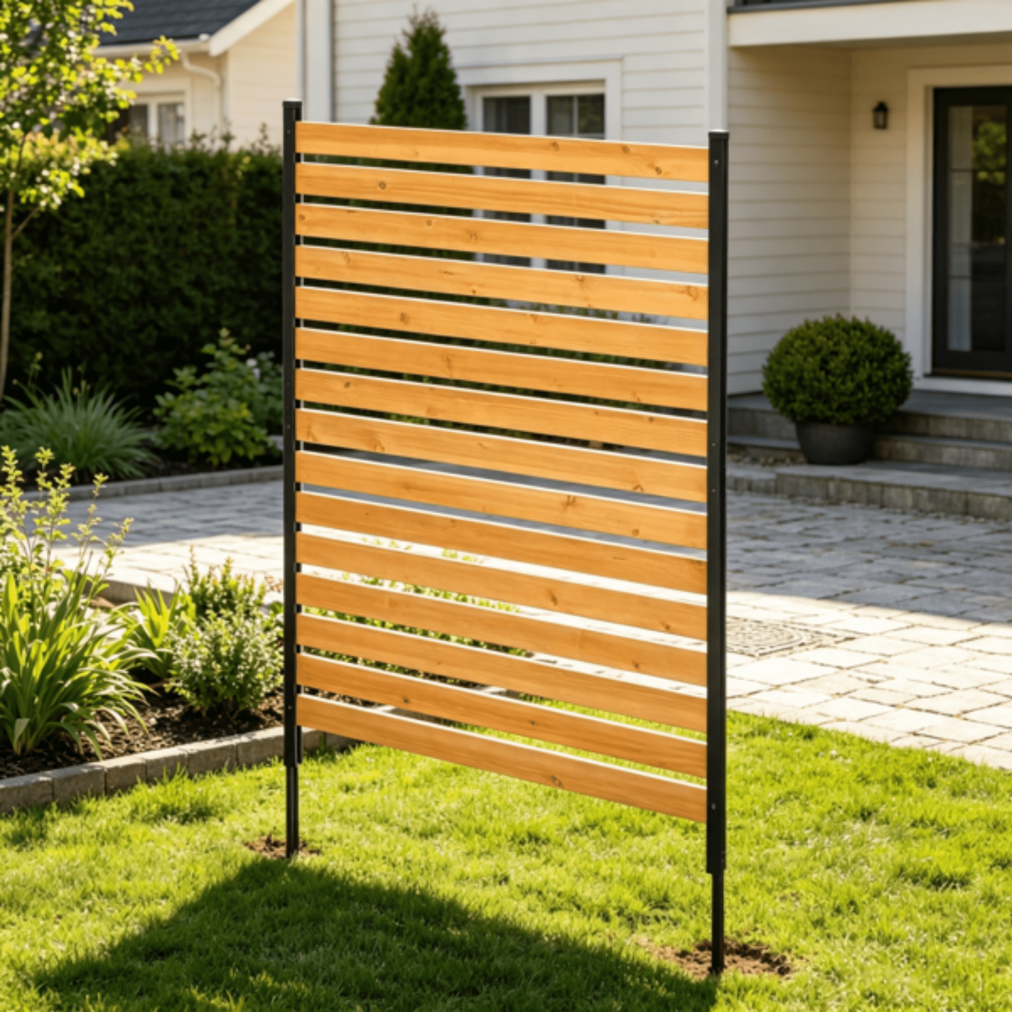 Wood Privacy Fence Panel 39" W x 61" L, AC & Pool Equipment Screen with Metal Stakes, Easy DIY Installation, for Garden & Outdoor Use