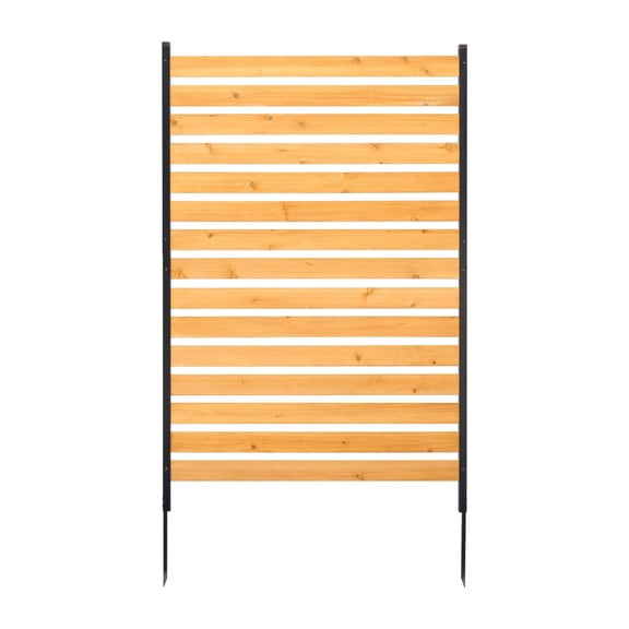 Wood Privacy Fence Panel, 39x61 Inch - AC Unit Cover, Pool Equipment Screen, Trash Can Hider - Outdoor Wooden Fence with Metal Stakes, Easy Install