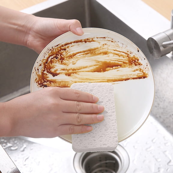 Wood Pulp Sponge Cloth 2 Pack - Thickened Kitchen Cleaning Dish Scouring Pad - Absorbent Non Scratch Dishwashing Sponge for Grease Removal, Pots, Pans, Countertops, Sink, Stovetop Cleaning