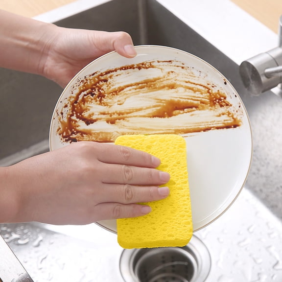 Wood Pulp Sponge Cloth 2 Pack - Thickened Kitchen Cleaning Dish Scouring Pad - Absorbent Non Scratch Dishwashing Sponge for Grease Removal, Pots, Pans, Countertops, Sink, Stovetop Cleaning