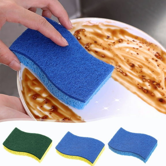 Wood Pulp Sponge – Scouring Cloth Kitchen Sponge | Double-Layer Stain Removal, Honeycomb Structure, Water Absorbent, S-Shape Design | 6-Pack | Blue