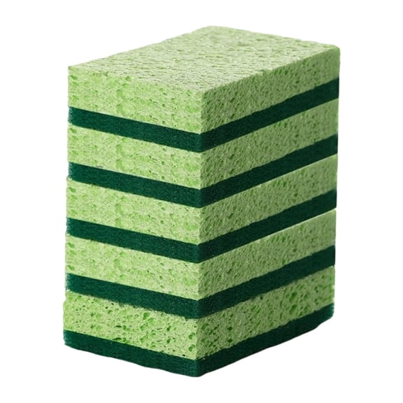 Wood Pulp Sponges for Kitchen, Reusable Scrub Sponges with Non Scratch Scrubbing Layer for Dishes Pots Pans Stove Top, Natural Biodegradable Cleaning Tool, 5 Sponge Brushes