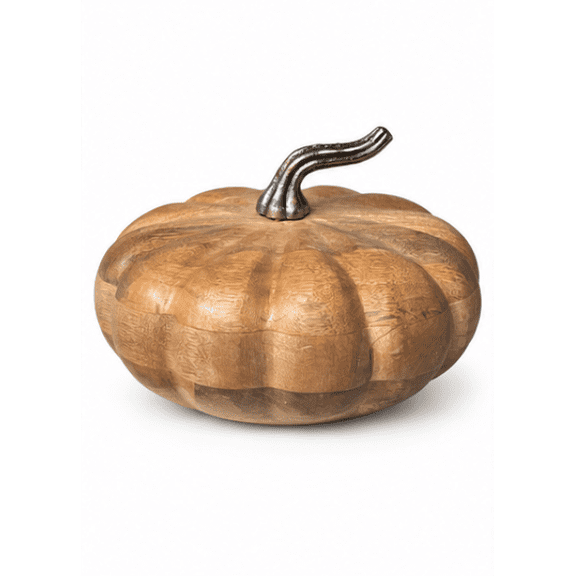 Wood Pumpkin with Nickel Stem, Brown, 8" x 7"
