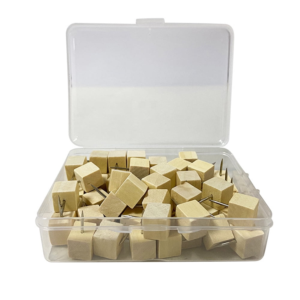Wood Push Pins, Square Wooden Thumb Tacks Decorative for Cork Boards