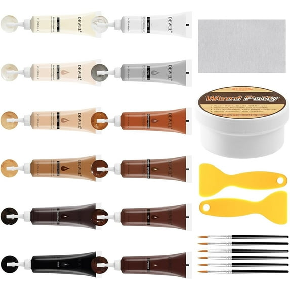 Wood Putty Wood Filler Wood Furniture Repair Kit, 12 Colors Wood Filler Stainable and Water-Based Wood Putty Floor Touch Up Kit Cover Surface Scratch for Wooden Floor Table Cabinet