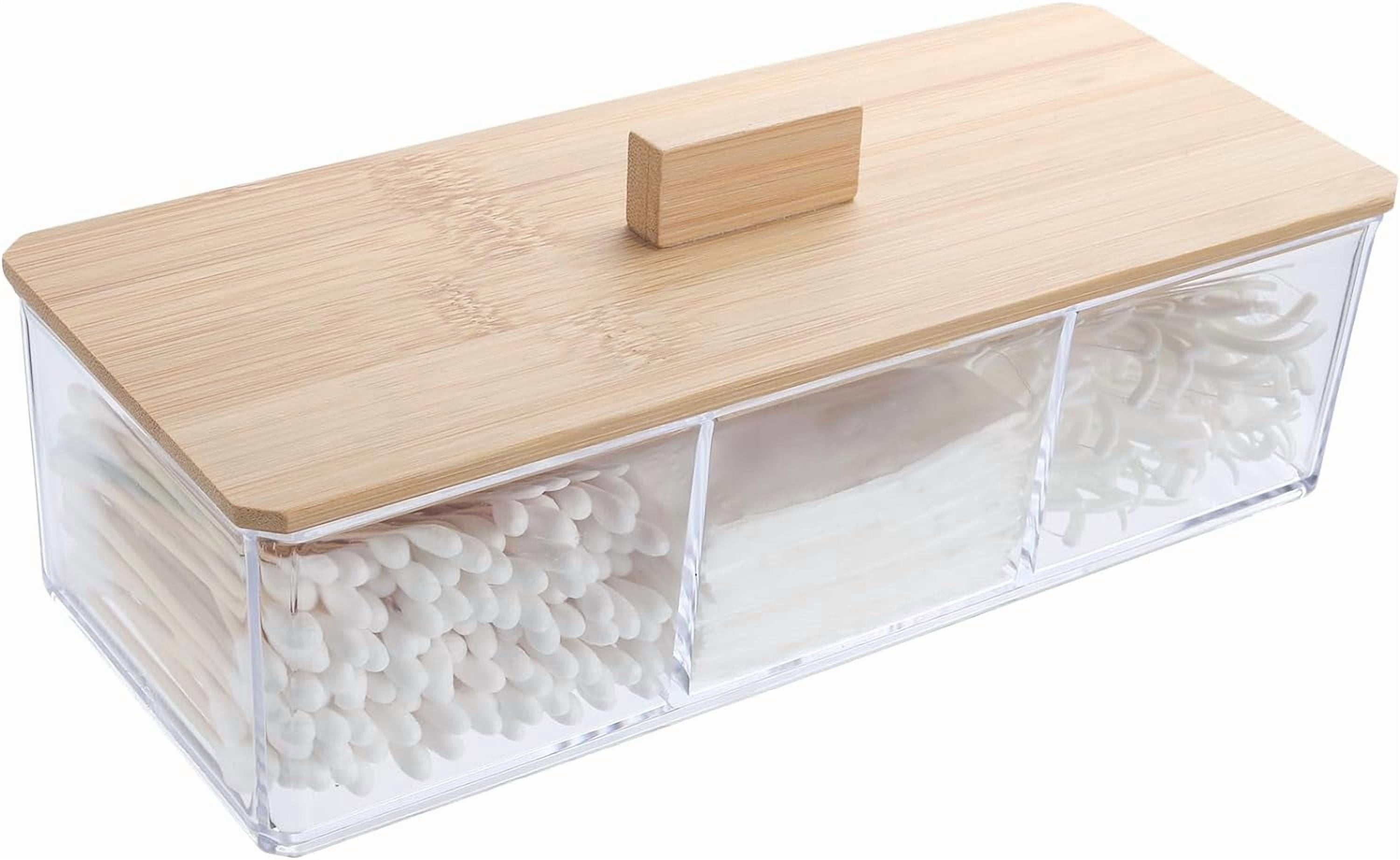 Wood Qtip Holder 3 Compartments Cotton Ball and Swab Holder Organizer ...