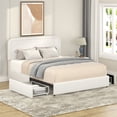 thumbnail image 1 of Wood Queen Size Bed Frame, Boucle Upholstered Platform Bed Frame with Headboard and 2 Drawers, Soft Rounded Corners, Noise Free, Easy Assembly, Ivory, 1 of 8