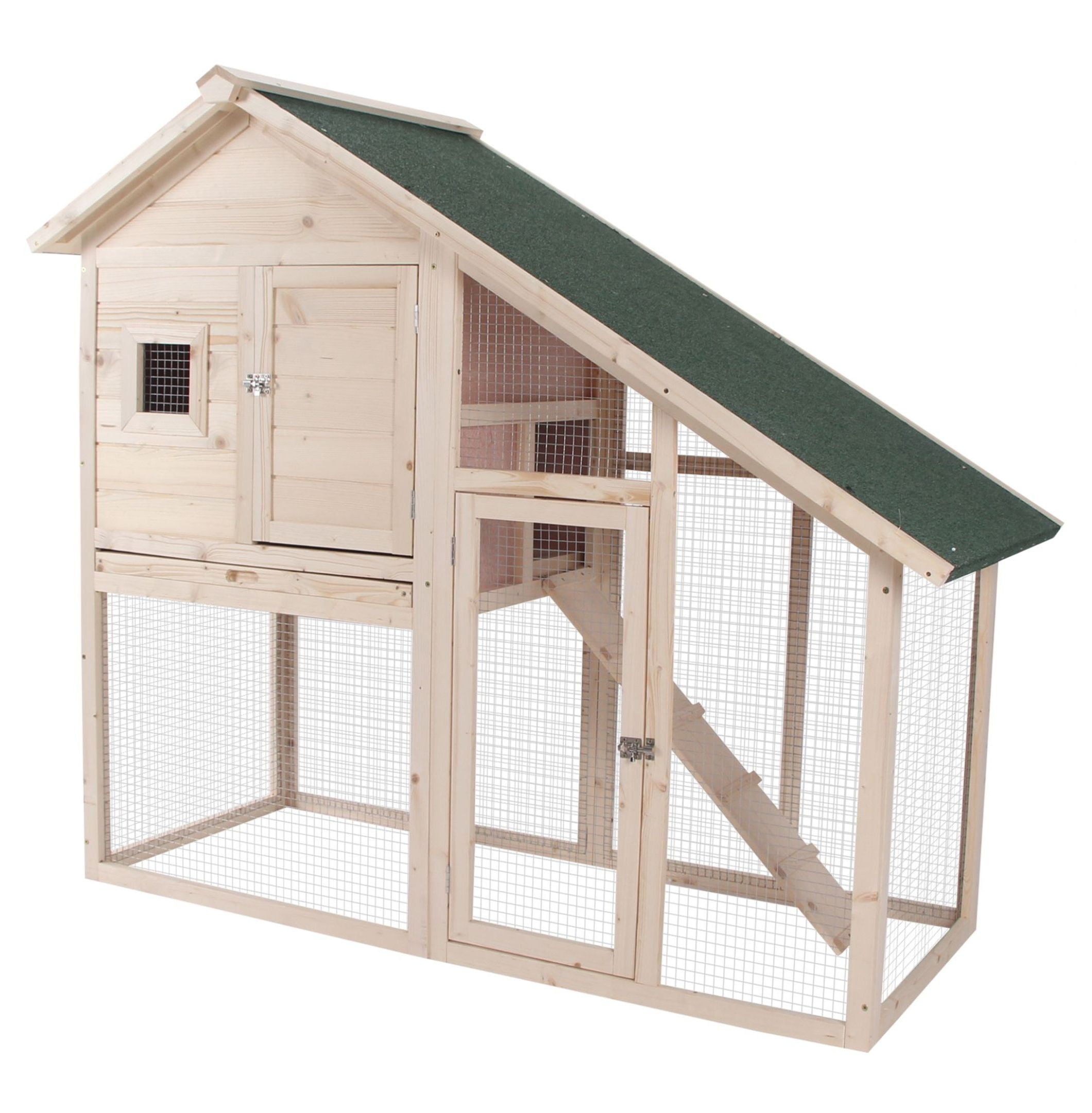 Wood Rabbit Hutch 2-Tier Small Animal House with Ramp & Run Natural 55" L