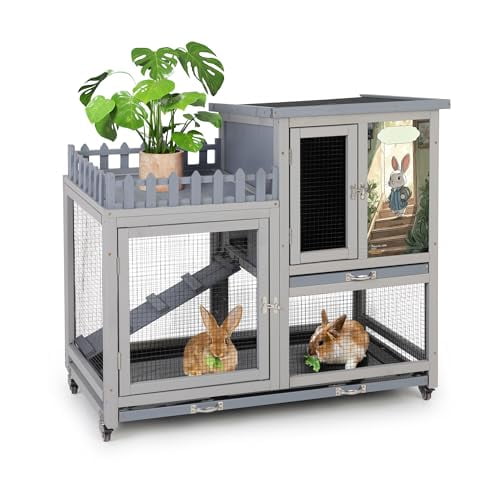 Wood Rabbit Hutch with Balcony - Small Animal House Bunny Cage on ...