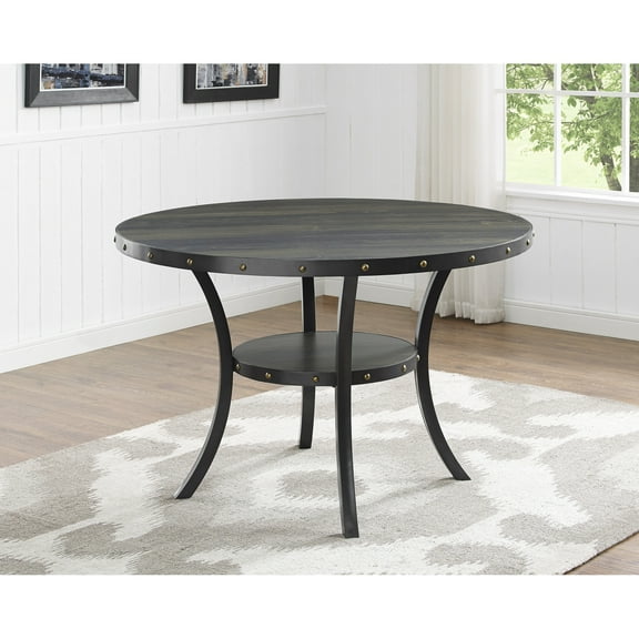 Wood Railhead Dining Table, Dining, Contemporary Round With Metal Structure, Coffee Bean Finish, 48" X 31"h, Extra Storage Option Series, Legs, Available Below