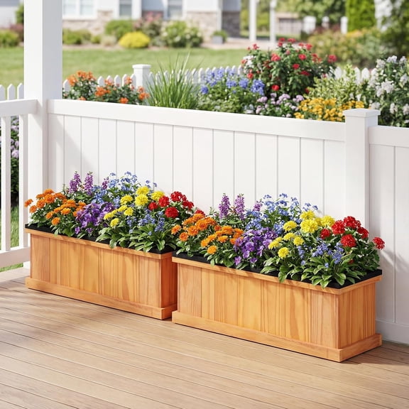 Wood Raised Garden Bed, Rectangular Planter Box w/Drainage Holes & Liner for Growing Flowers Vegetables, Outdoor Indoor Gardening Kit for Backyard Balcony (1, 28" x 10" x 10")