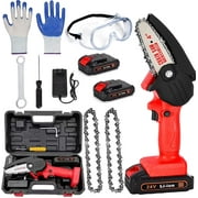 Wood Ranger Mini Chainsaw, Woodranger Mini Chainsaw Cordless, Portable Mini Chain Saw Battery Powered, Handheld Electric Chain Saw, for Wood/Trees Trimming (Red-2 Battery+2Chain)