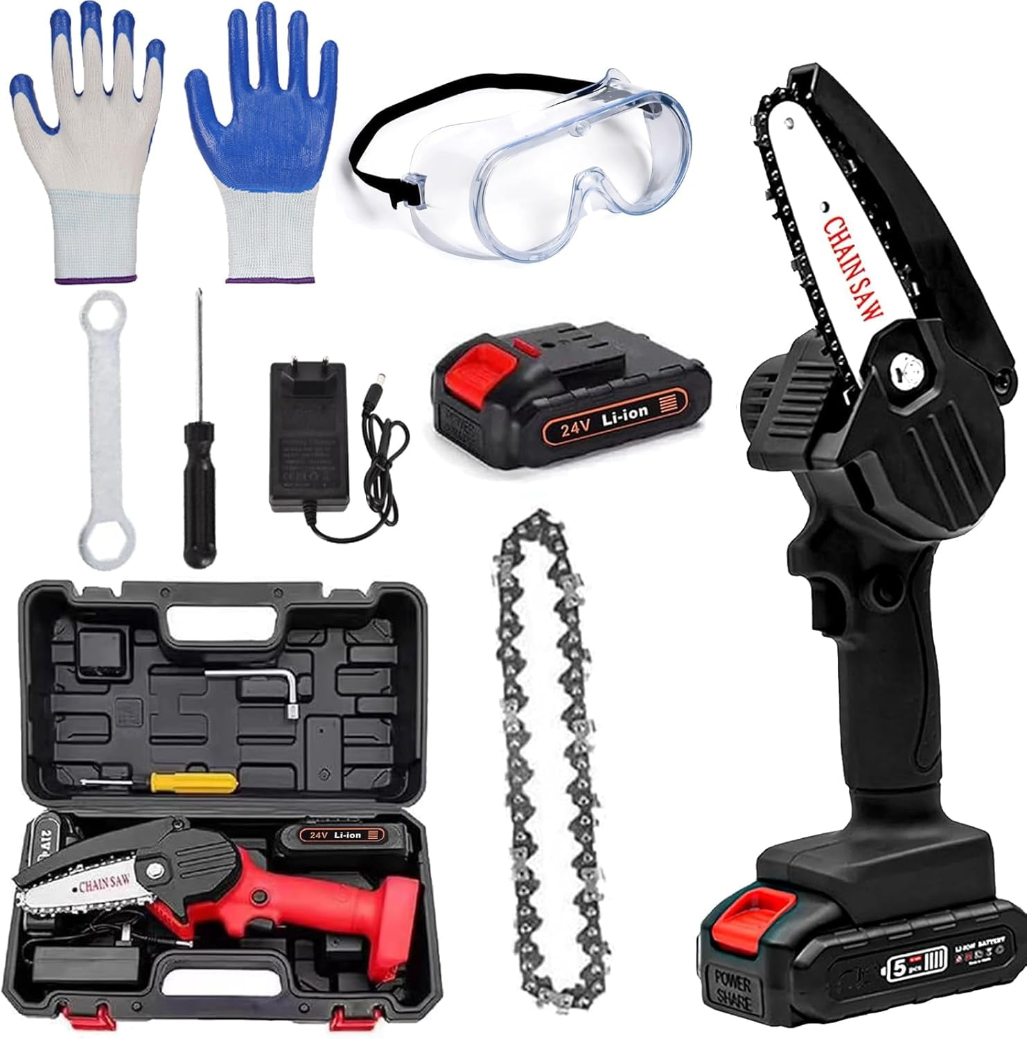 Wood Ranger Mini Chainsaw, Woodranger Mini Chainsaw Cordless, Portable Mini Chain Saw Battery Powered, Handheld Electric Chain Saw, for Wood/Trees Trimming (Black-1 Battery)