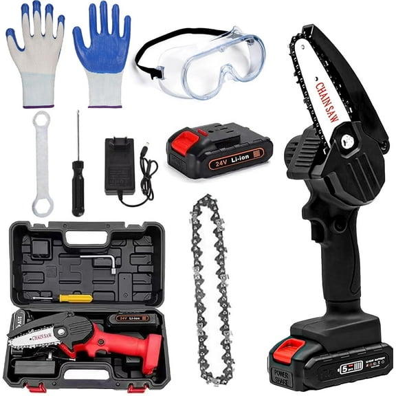Wood Ranger Mini Chainsaw, Woodranger Mini Chainsaw Cordless, Portable Mini Chain Saw Battery Powered, Handheld Electric Chain Saw, for Wood/Trees Trimming (Black-1 Battery)