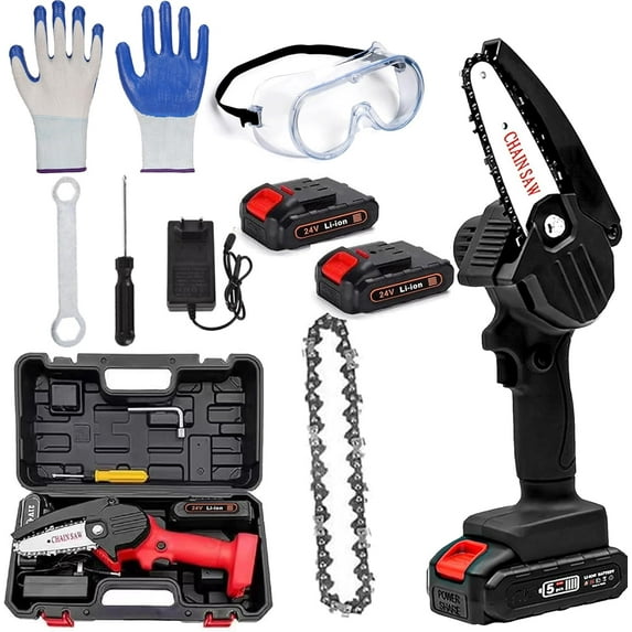 Wood Ranger Mini Chainsaw, Woodranger Mini Chainsaw Cordless, Portable Mini Chain Saw Battery Powered, Handheld Electric Chain Saw, for Wood/Trees Trimming (Black-2 Battery)