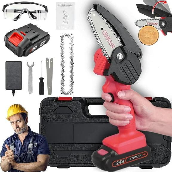 Wood Ranger Power Shears, 2025 Upgraded Wood Ranger Mini Chainsaw, Handheld Mini Chainsaw, Cordless, Branch Cutter For Gardening Tree Branch, Fruit Trees, Through Every Cut (Red + 1*Battery)