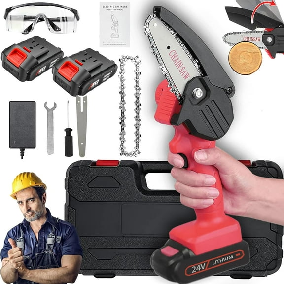 Wood Ranger Power Shears, 2025 Upgraded Wood Ranger Mini Chainsaw, Handheld Mini Chainsaw, Cordless, Branch Cutter For Gardening Tree Branch, Fruit Trees, Through Every Cut (Red + 2*Battery)