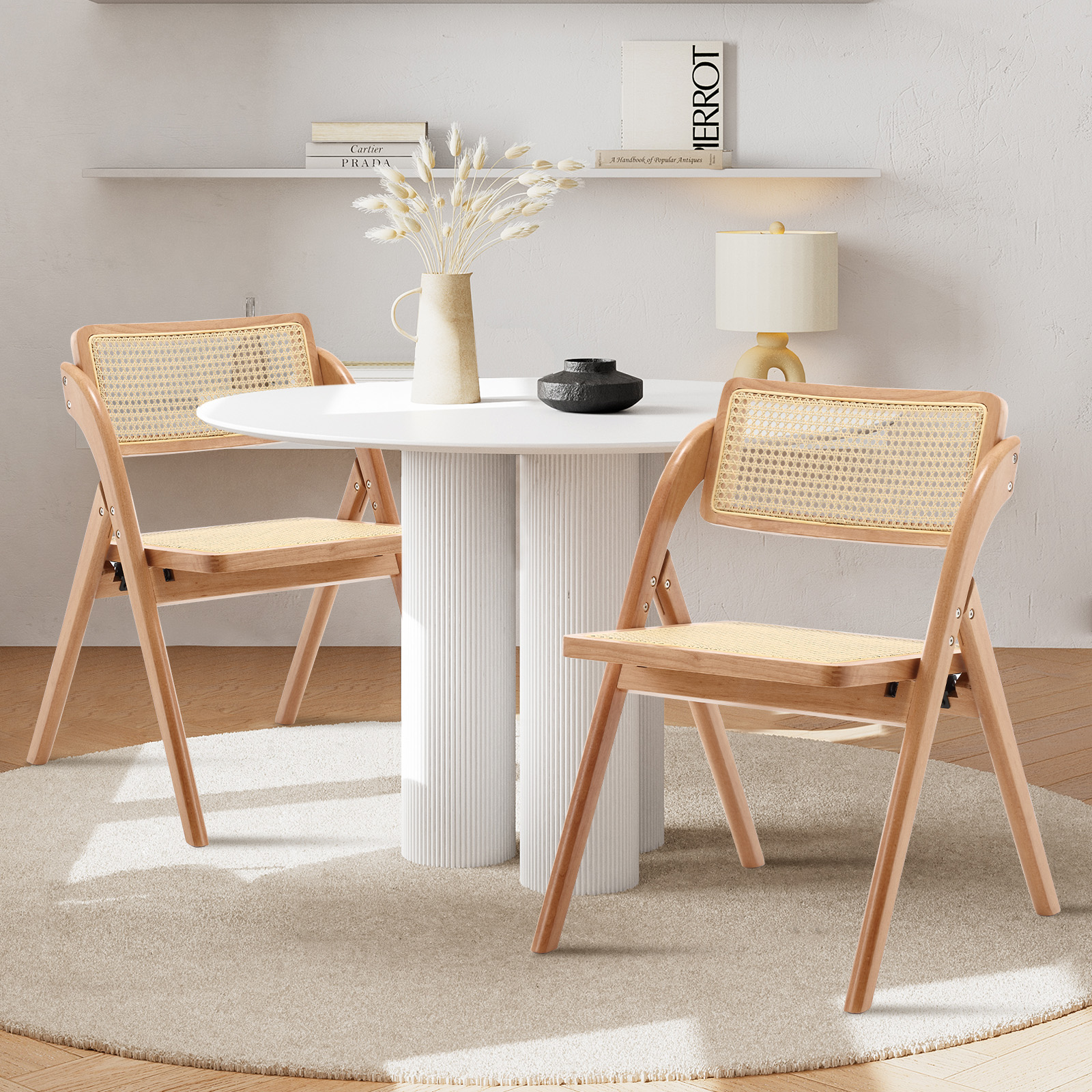 Wood Rattan Dining Chair Set of 2 Fully Assembled Rubber Side Chair Vintage Cane Folding Chair Mid Century Accent Armless for Dining Room Kitchen Walmart
