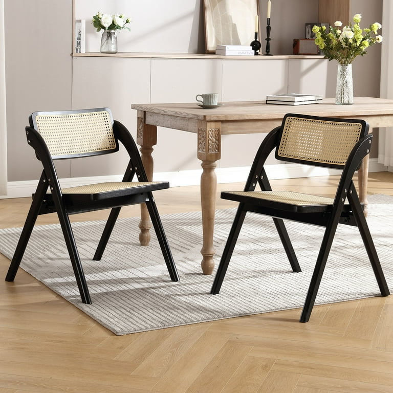 Wood Rattan Dining Chair Set of 2 Fully Assembled Rubber Side Chair Vintage Cane Folding Chair Mid Century Accent Armless for Dining Room Kitchen Walmart