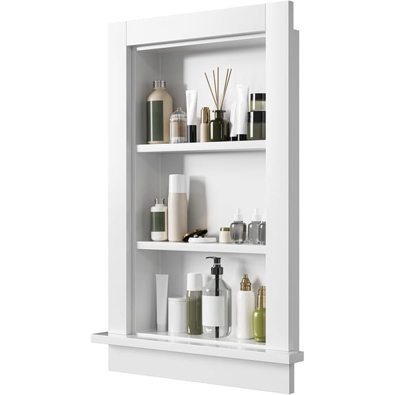 Wood Recessed Wall , Wooden Medicine Cabinet with Adjustable Shelves, Built-in Storage for Bathroom, Bedroom, Living Room or Kitchen (White, 24" L x 14" W)