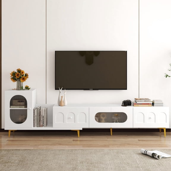 Wood Rectangle Extendable TV Stand | Can Be Used for Various Entertainment Needs | Melamine-Coated Particle Board | Solves the Problem of Disorganized Storage