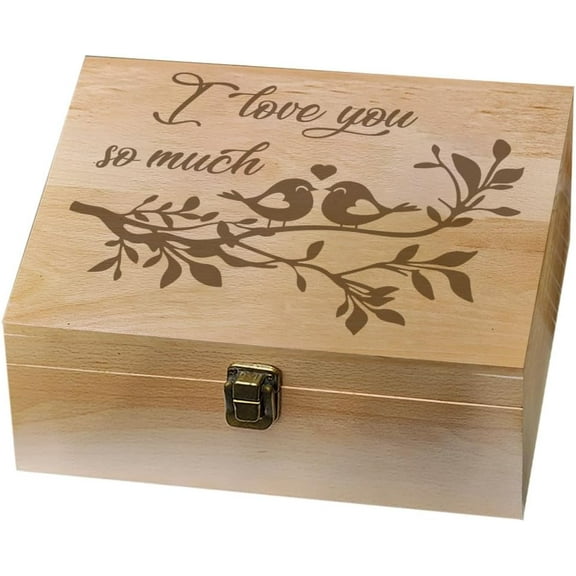 Wood Rectangle Wooden Memory Keepsake boxes with Lids for Anniversary Wedding Memory Birthday Valentines Day Bird 24.5x19.5x10.3cm