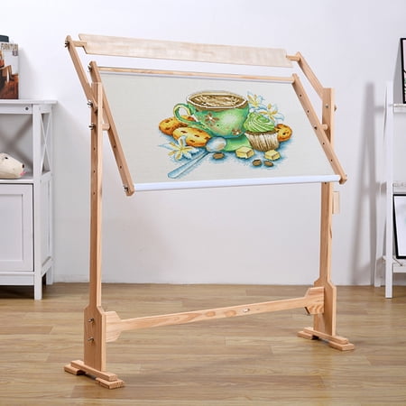 Wood Rectangular Height Angle Adjustable Cross Stitch Frame Embroidery Frame, Floor Stand Quilting Frames Sewing Needlework DIY Rack