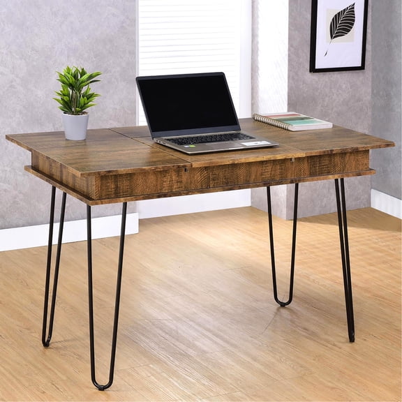 Wood Rectangular Writing Desk with Power / Office Desk for Tech Devices