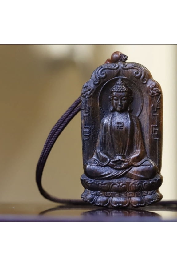 Wood Relief Buddha Pendant Hand Carved Necklace Unisex Hanging Charm Buddhist Amulet Jewelry for Men Women Spiritual Gift