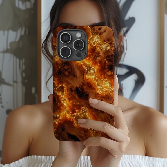 Wood Resin Fire Effect Nature Inspired Phone Case 17 16 15 14 13 12 11 Pro Max