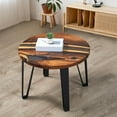 Wood Resin Round 15.5"x15.5"x20"H Rustic Black Epoxy Wooden Slab Tables