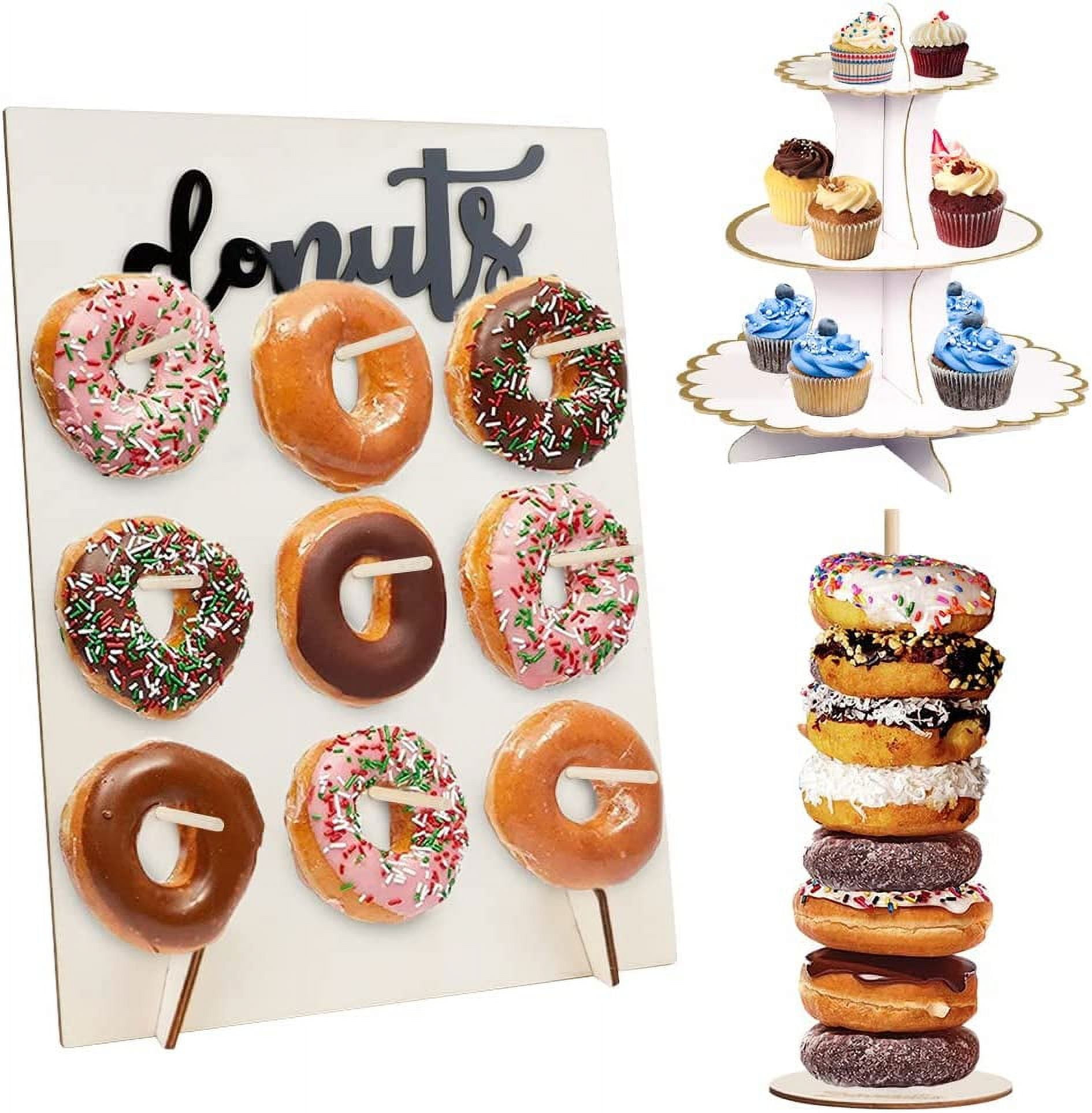 Wood Reusable Bagel Donut Stand, Wooden Donut Wall Stand and White Gold