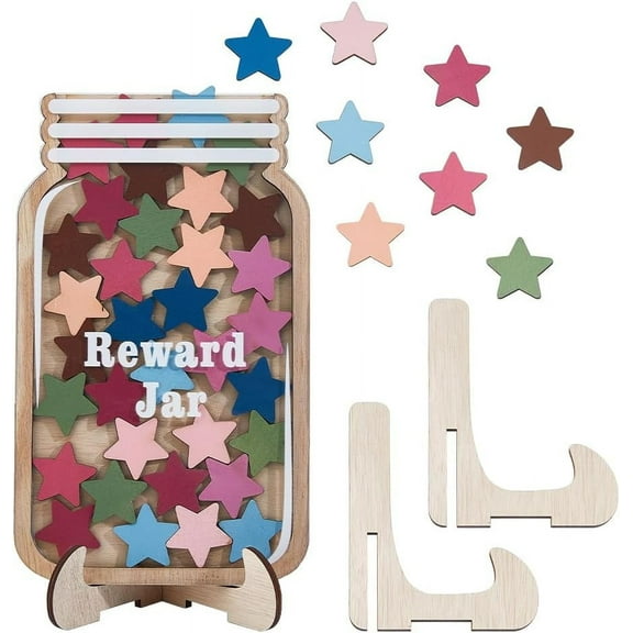 Wood Reward Jar 9.8x5.9 Inch Star Reward Jar Reward System Tools Decoration Positive Behavior Chart for Classroom Board Home Gifts Decor Training Reward Incentives