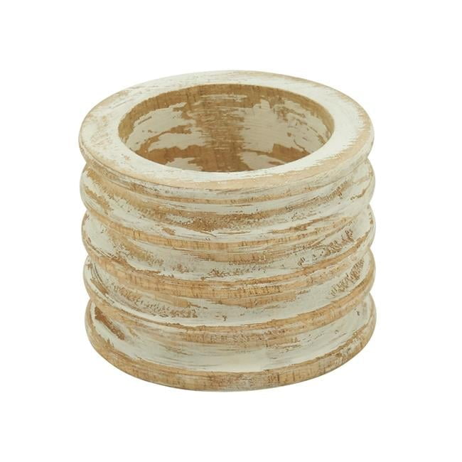 White Ribbed Wood Napkin Rings Set of 4