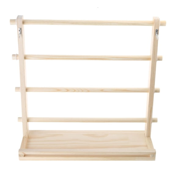 Wood Ribbon Holder 4 Tiered Ribbon Display Rack Wood Ribbon Organizers Storage Holder for Wrapping Ribbon Sewing Supply