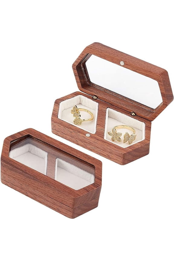 Wood Ring Box for Wedding Ceremony 2 Slots Wooden Ring Bearer Pillows Box for 2 Rings Rustic Vintage Ring Holder Box for Proposal Engagement Wedding Anniversary Birthday Gift White