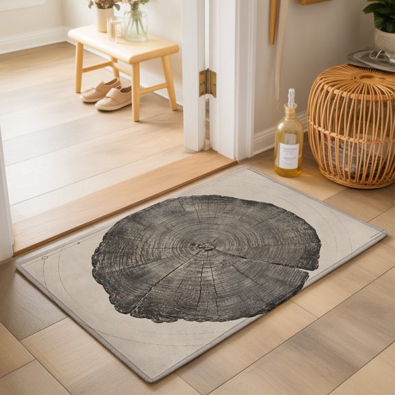 Wood Ring Washable Small Entryway Area Rugs 2'x3', Rustic Vintage Tree Section Beige Brown Wabi Sabi Washable Throw Rug Non-Slip Sturdy Edge Binding Carpet for Front Door Floor Room Entry