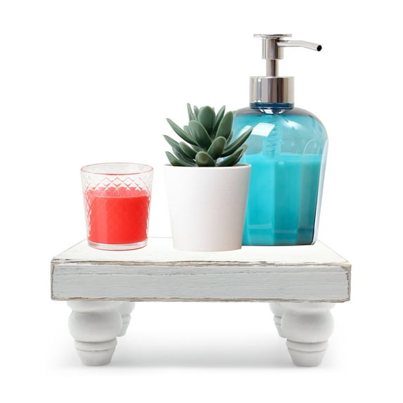 Wood Riser for Display, Distressed Wooden Pedestal Stand for Decoration, Farmhouse Display Tray for Home Clearance, Bathroom Decor, Living room Decor and Kitchen Counter Decor (White)