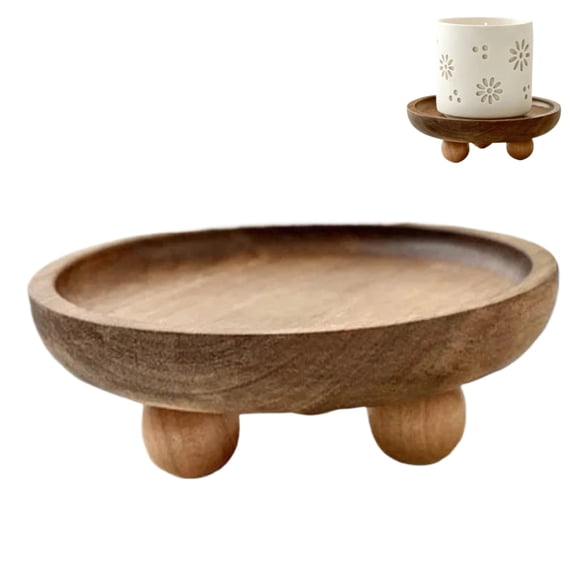 Wood Riser for Display, Wooden Tray, Round Wood Riser Pedestal Stand, Decorative Display Riser for Kitchen Counter, Wooden Pedestal Stand for Plant Pot Indoor