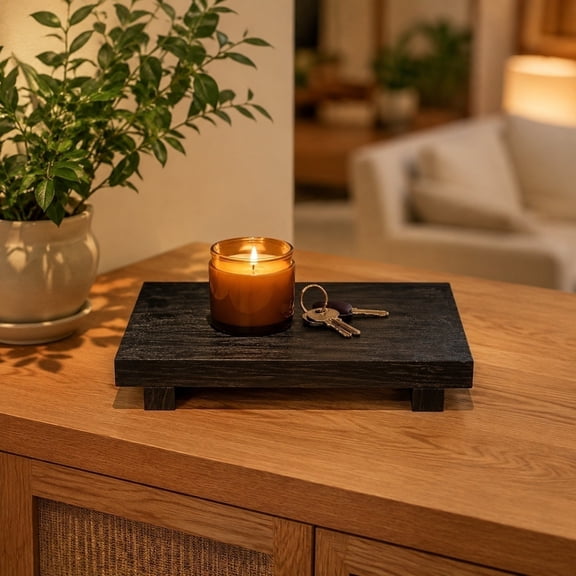 Wood Riser Tray, Black Display Stand ,Stand Soap Tray for Kitchen Sink, Wood Pedestal for Kitchen Counter Sink Stand Decorative Rustic Bathroom Dishes Plant Bottles Candles Display