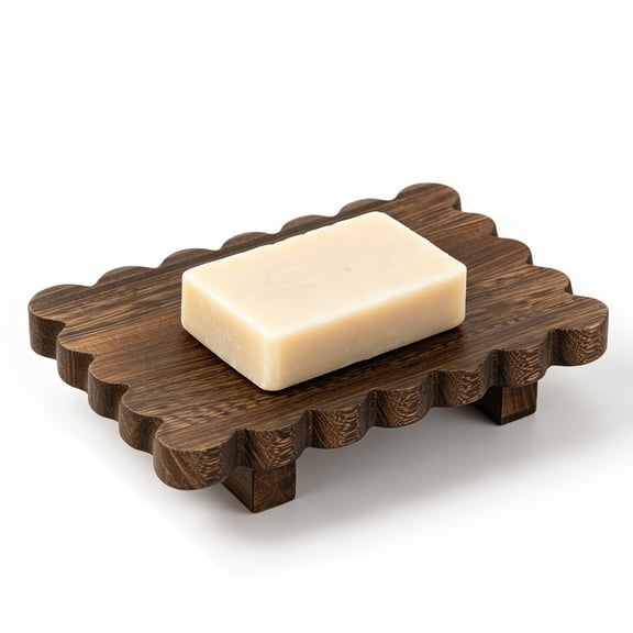 Wood Riser Tray Vintage Wood Scalloped Soap Tray Decor Rustic Pedestal Stand for Bathroom Kitchen Living Room