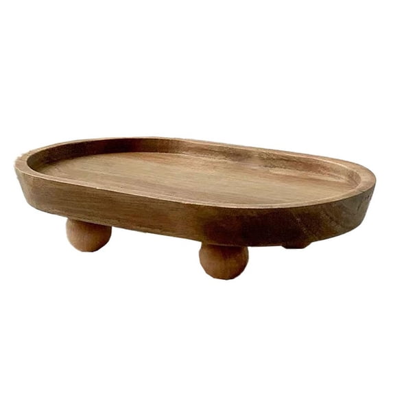 Wood Riser for Display, Round Wooden Pedestal Stand for Home Decor - Display Tray for Candles, Plants, Vases, Bottles & Soap Dispenser in Kitchen