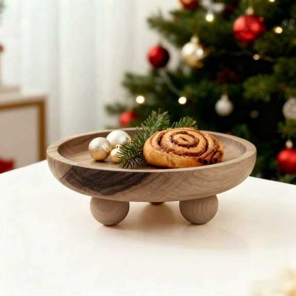 Wood Risers for Decor, Flat Round Wood Display Base Riser Stand, Wood Pedestal Rustic Farmhouse Decorative Tray for Home Kitchen, 1 Pcs, 5.12x1.77"