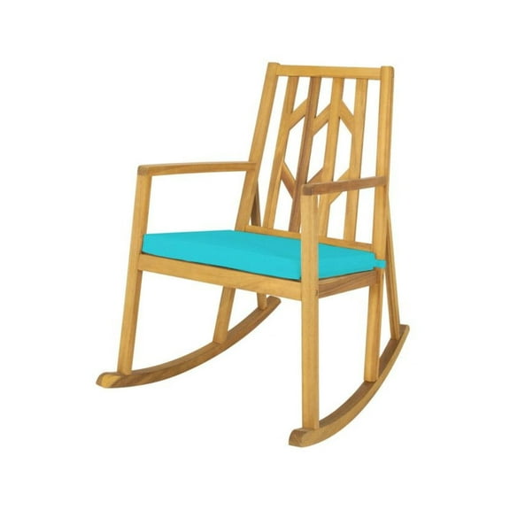 Wood Rocking Chair Patio Sofa with Cushion - Outdoor Garden Deck Furniture with Armrests - Comfortable Rocking Lounge Chair - 350lbs Capacity