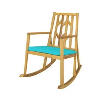 Wood Rocking Chair Patio Sofa with Cushion - Outdoor Garden Deck Furniture with Armrests - Comfortable Rocking Lounge Chair - 350lbs Capacity